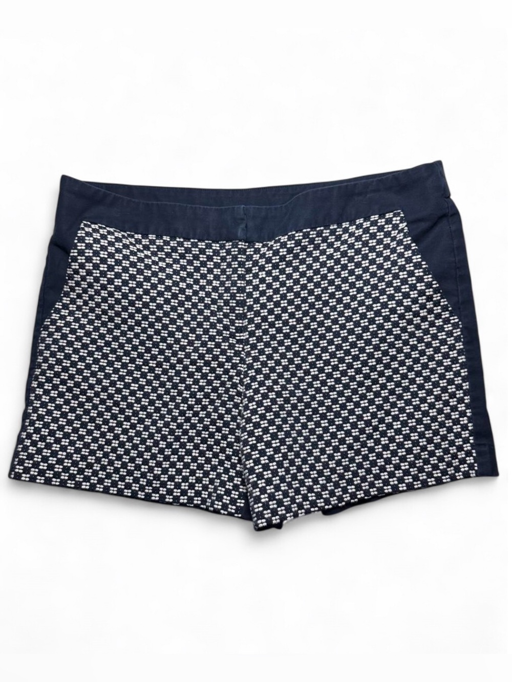 KENAR Nautical Checkered Woven Navy Blue White Shorts Coastal Preppy Tailored 8 - Picture 5 of 6